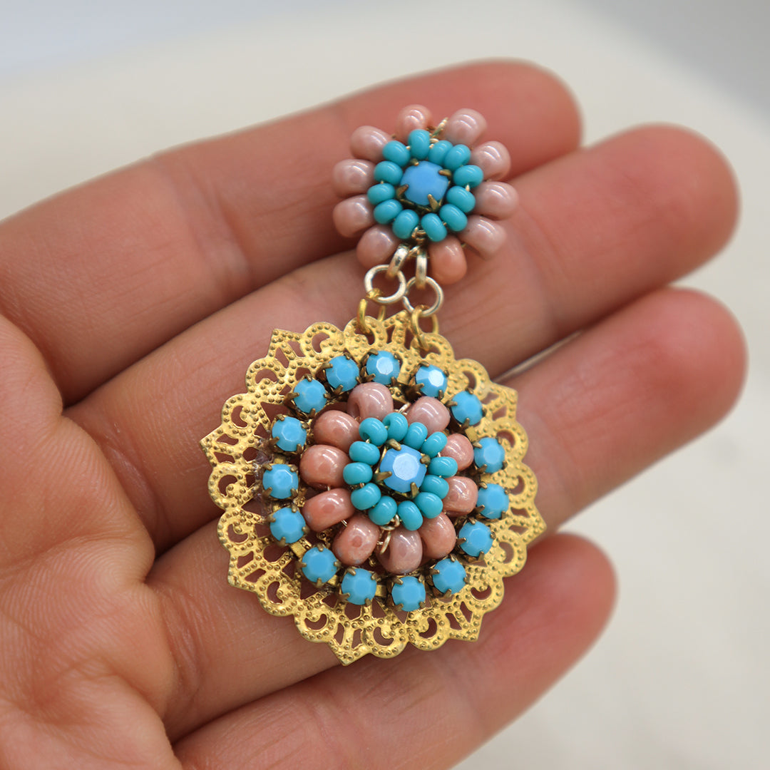 Gold Plate Floral Earrings – Handmade with gemstone accents