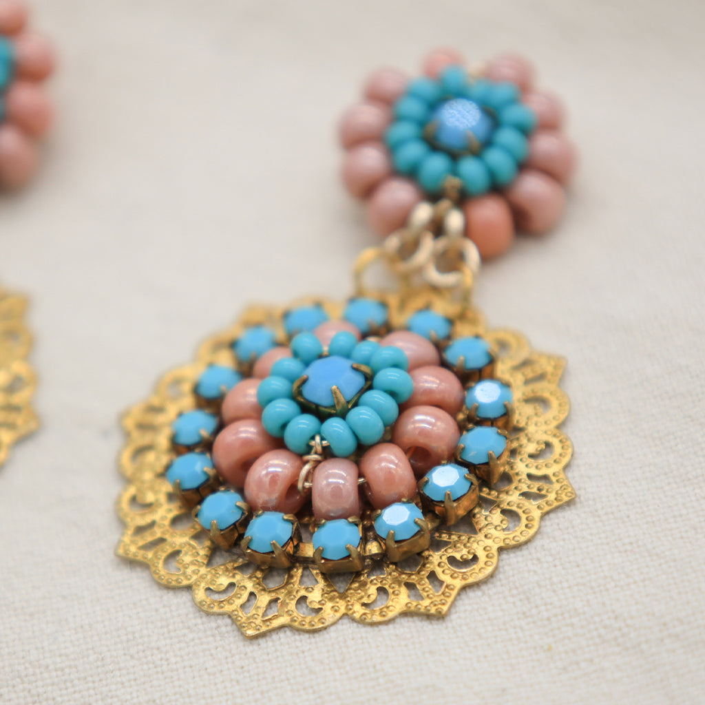 Gold Plate Floral Earrings – Handmade with gemstone accents
