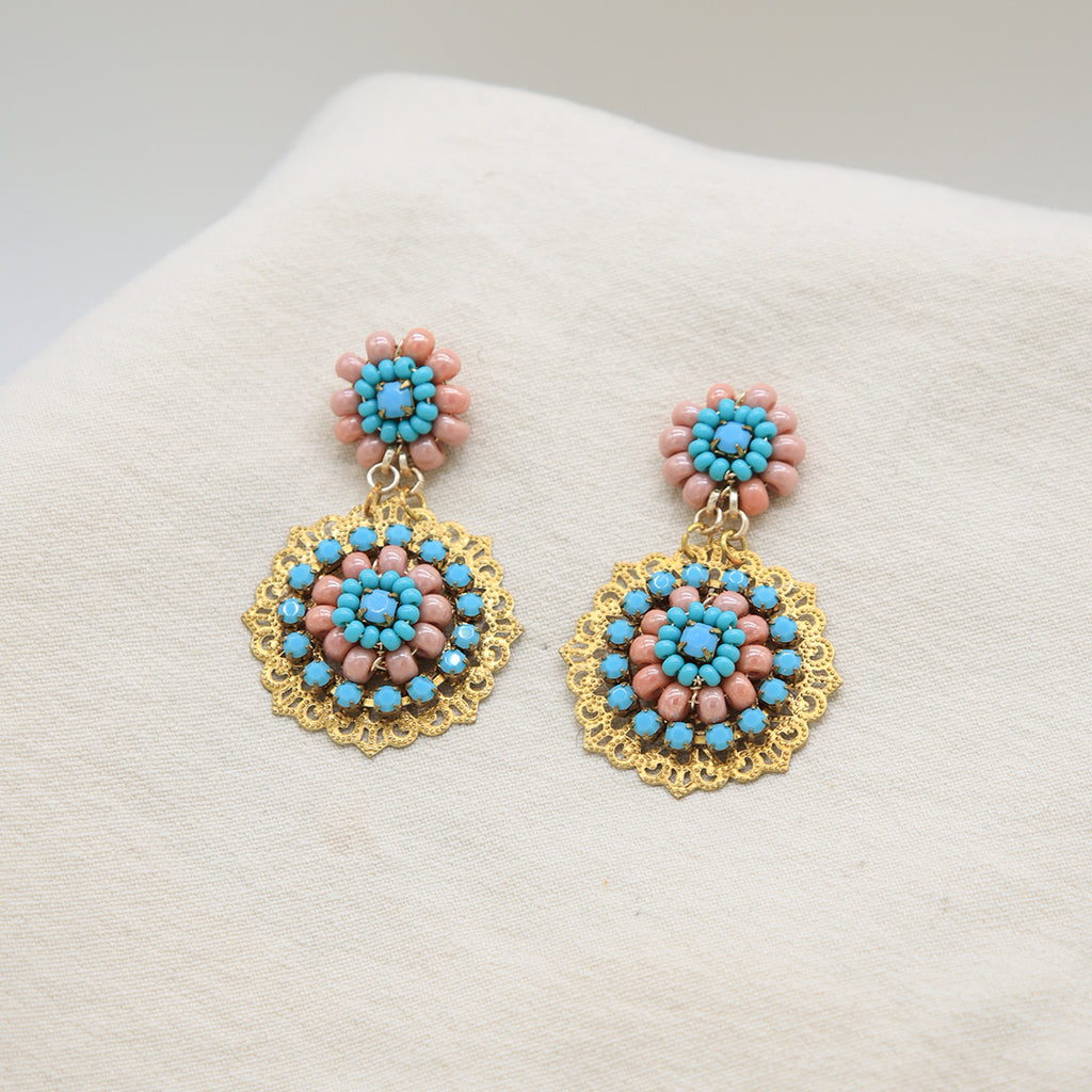 Gold Plate Floral Earrings – Handmade with gemstone accents
