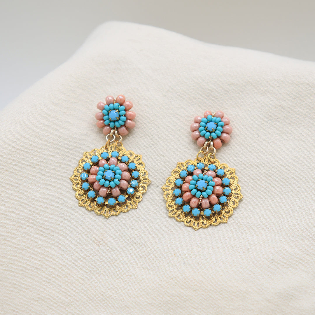 Gold Plate Floral Earrings – Handmade with gemstone accents
