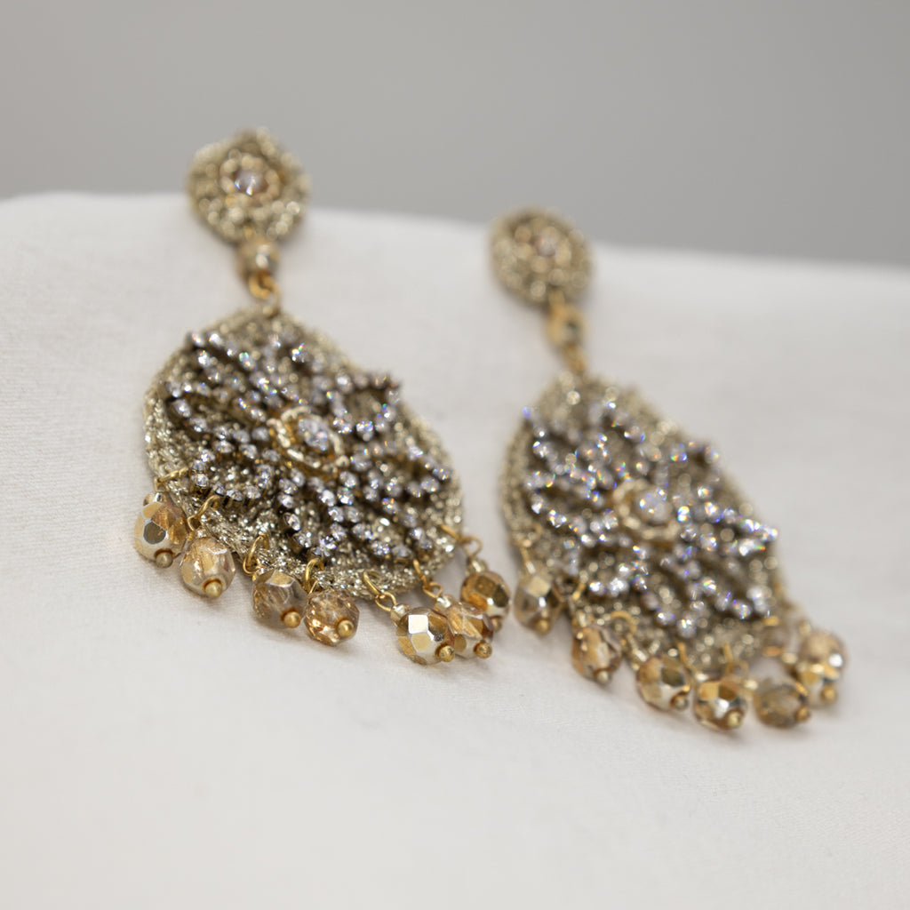 Gold-embroidered-statement-earrings-with-crystals-and-dangling-beads – Marllery-Mode