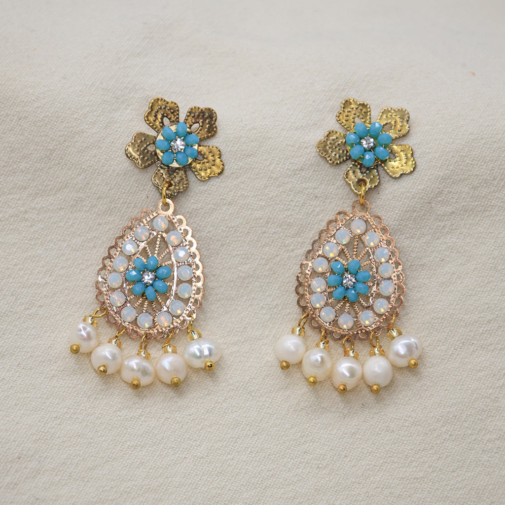 Ohrringe Gota Florita – Tropfendesign mit echten Perlenanhängern