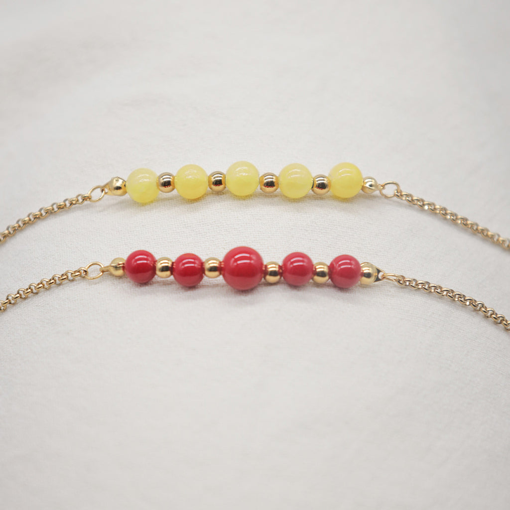 Armband „Exotica“ aus Edelstahl und Natursteinen - Rot