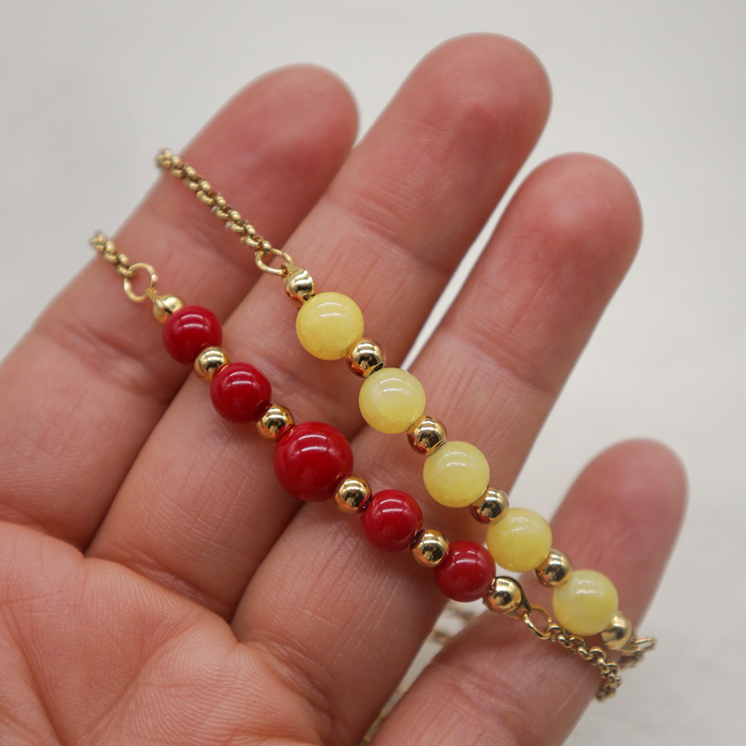 Armband „Exotica“ aus Edelstahl und Natursteinen - Gelb