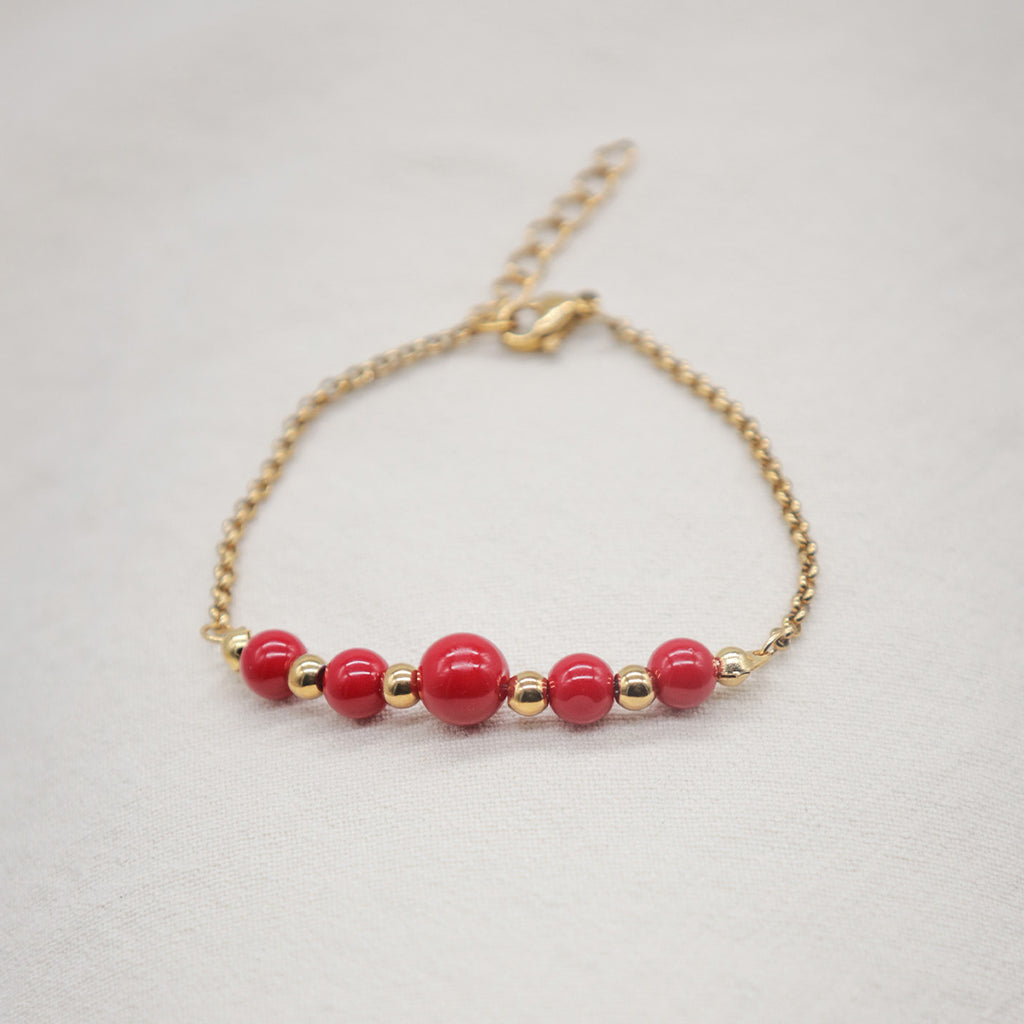 Armband „Exotica“ aus Edelstahl und Natursteinen - Rot